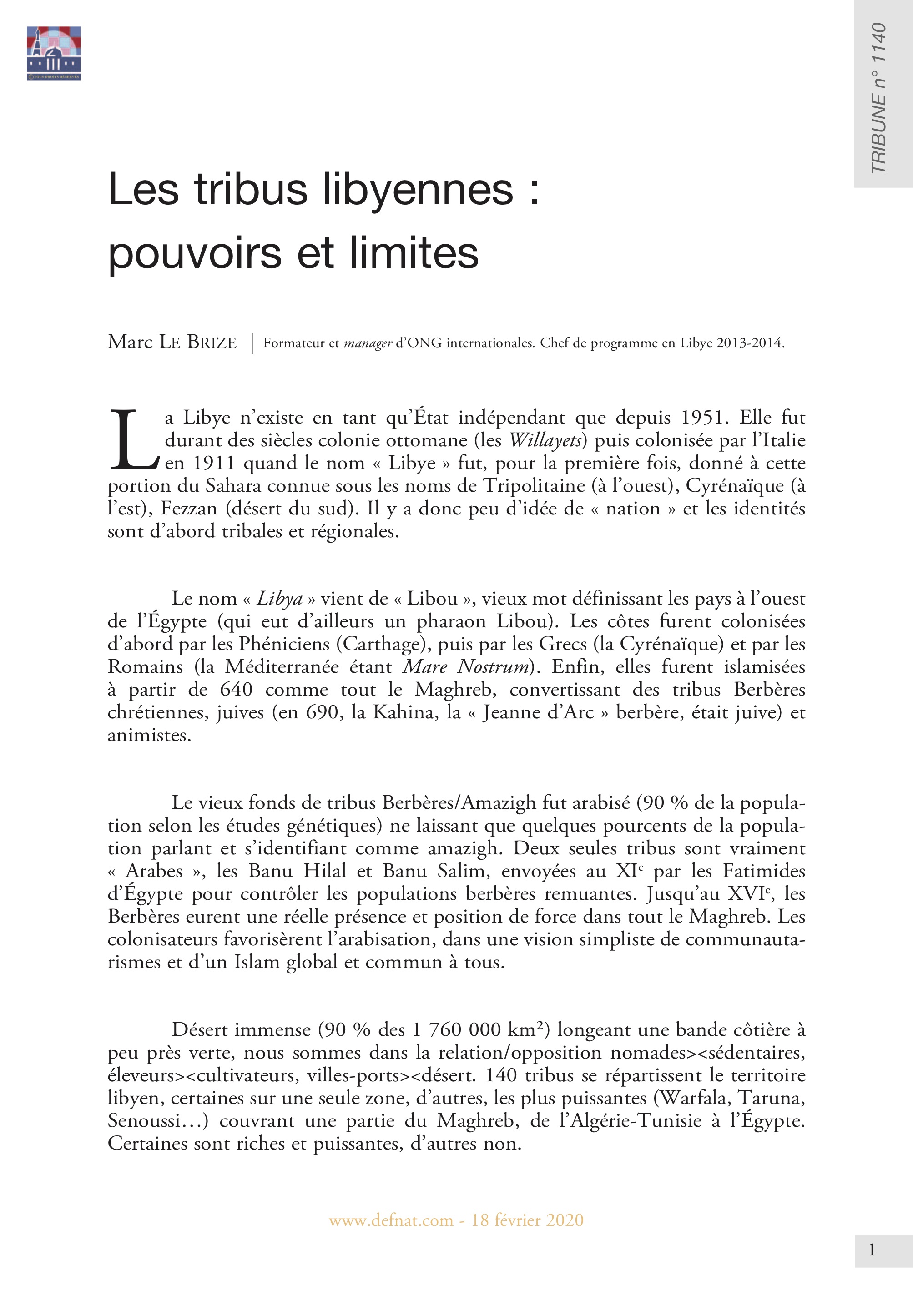 Les tribus libyennes : pouvoirs et limites (T 1140)
